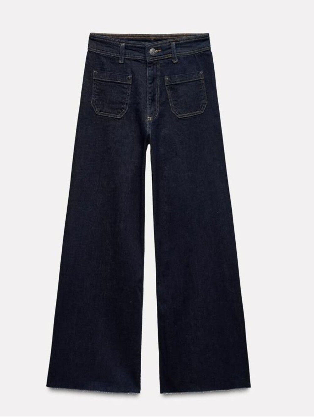 ZARA High-Rise Wide-Leg Patch Pocket Jeans Black Denim Size 6
